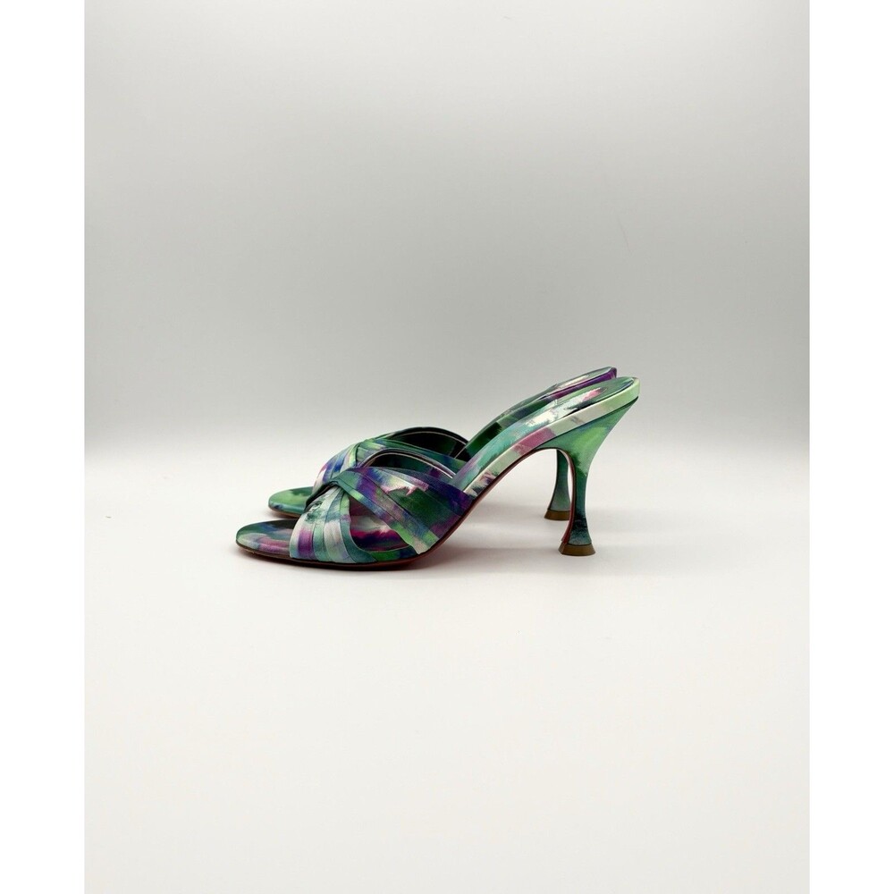 Christian Louboutin Nichol Is Back Blue Watercolor Satin Mule Heels Size EU 38.5 - Picture 4 of 11